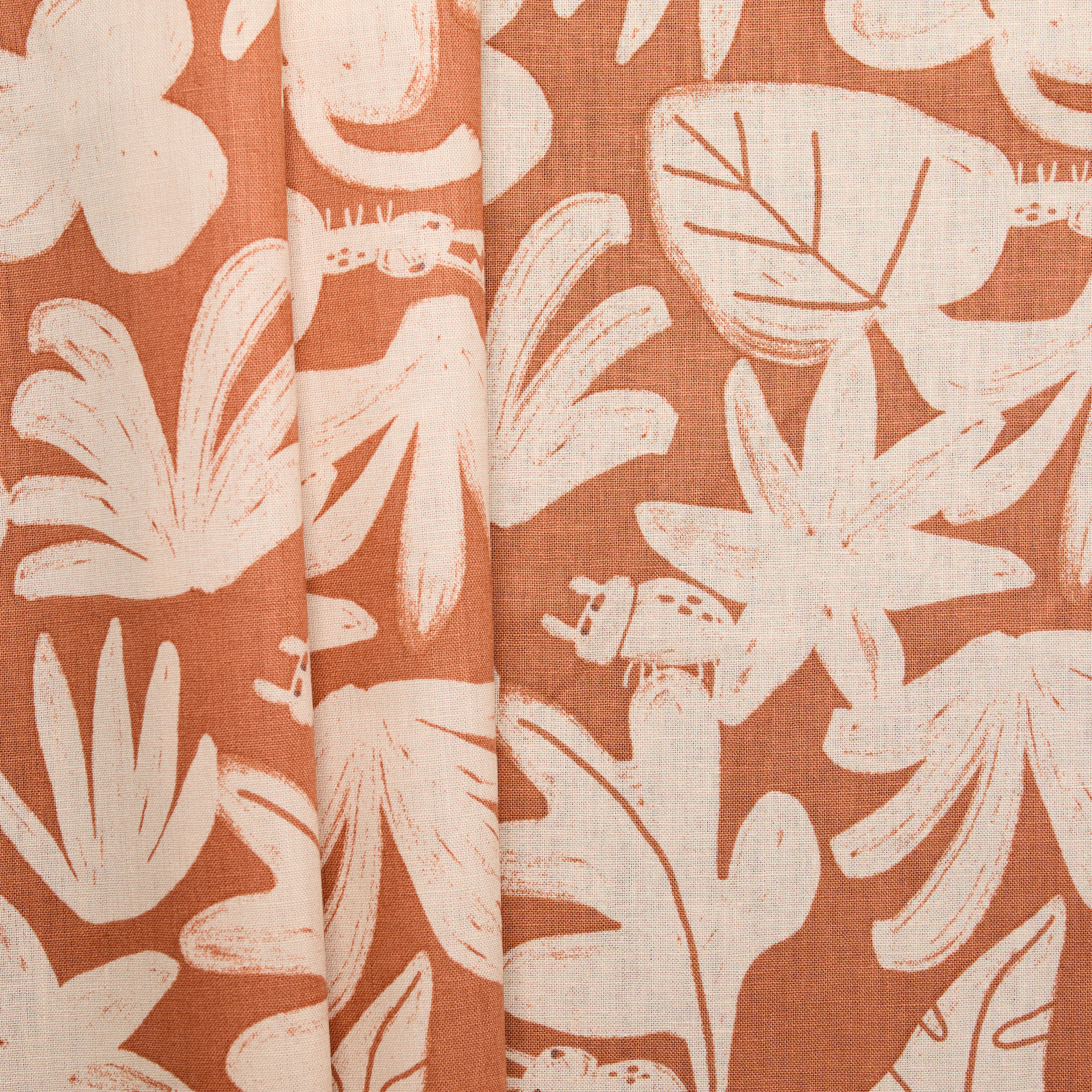 Linen Cotton Leaves Print - Brick