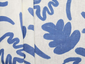 Linen Cotton Leaf Print - Blue/ Oat