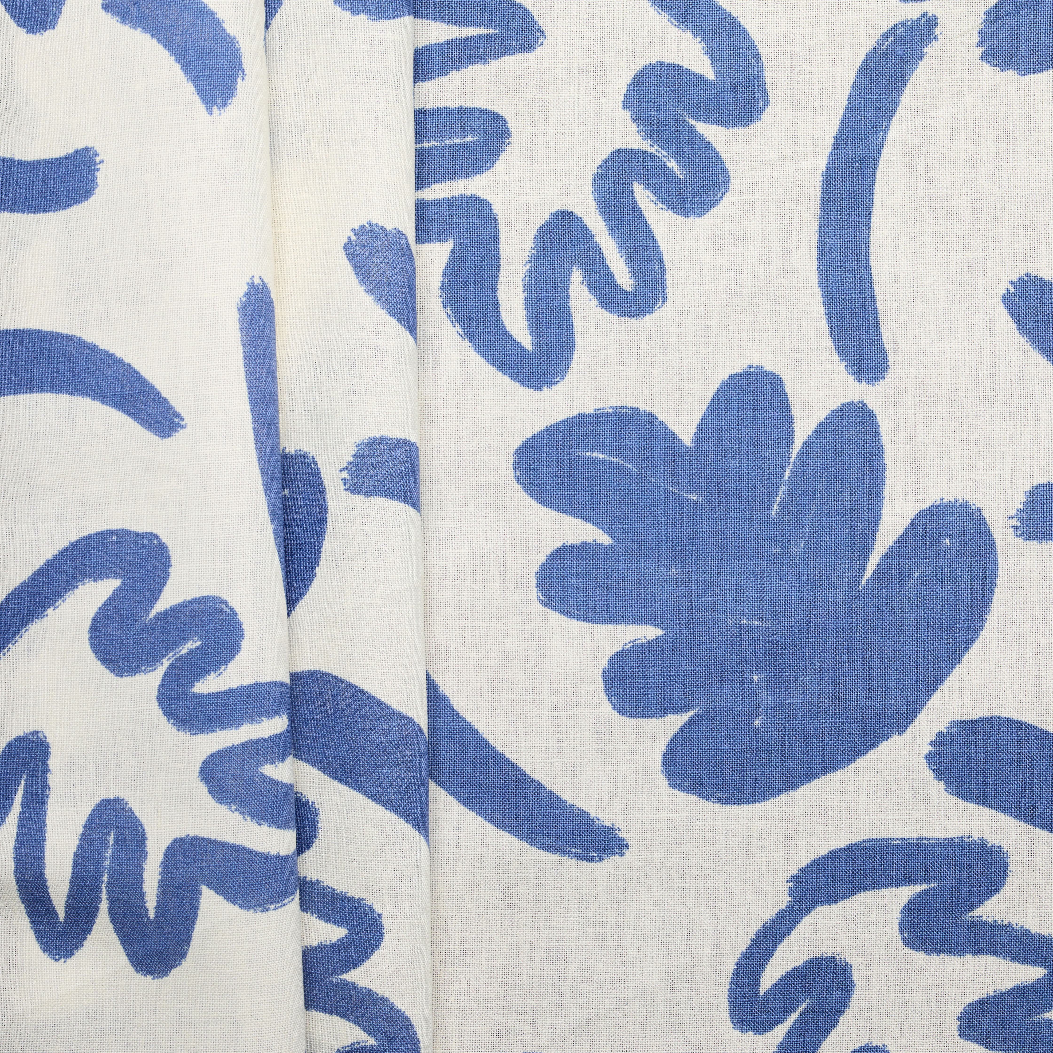 Linen Cotton Leaf Print - Blue/ Oat