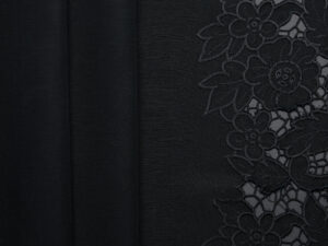 Lyocell Linen Plain Woven Floral Embroidery - Black
