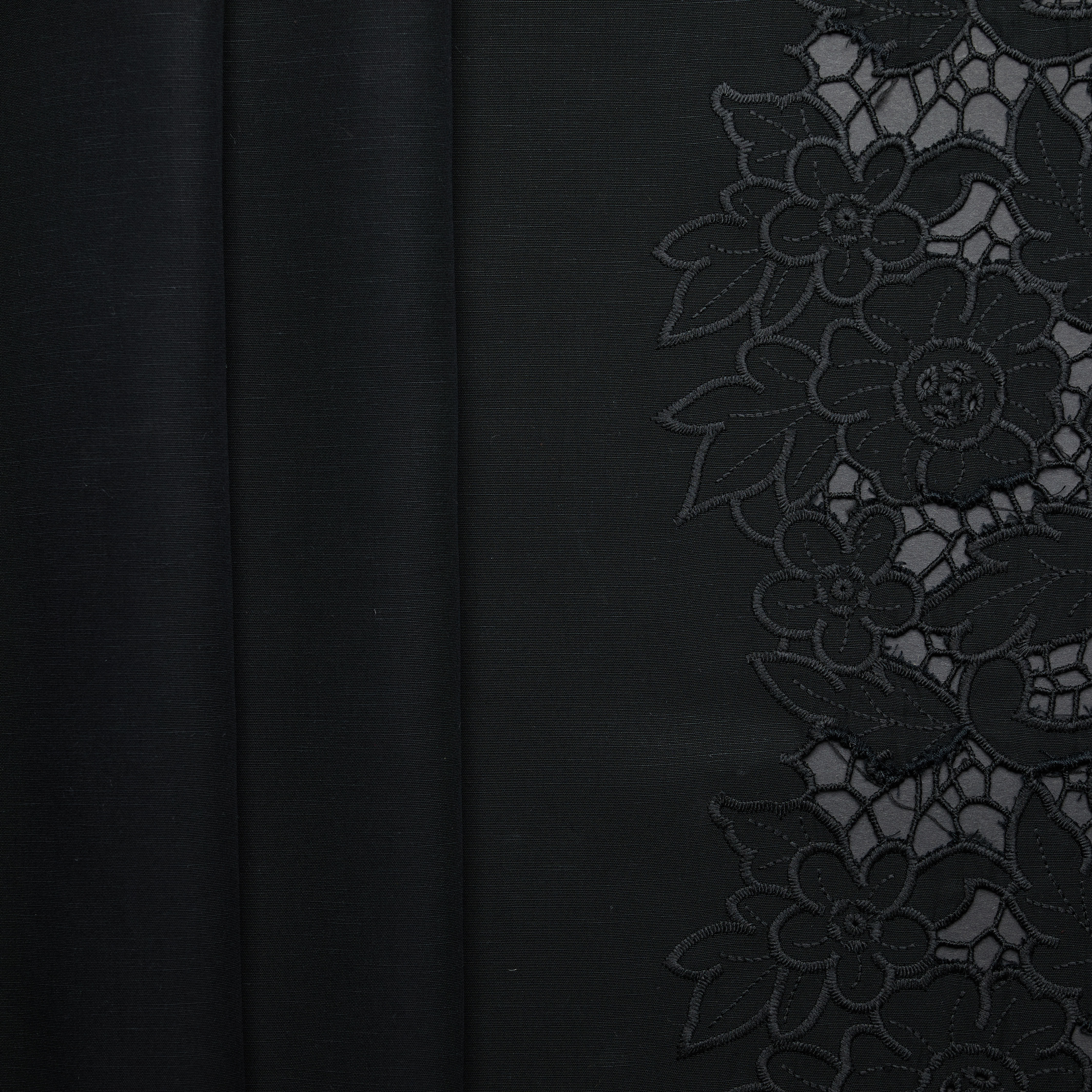 Lyocell Linen Plain Woven Floral Embroidery - Black