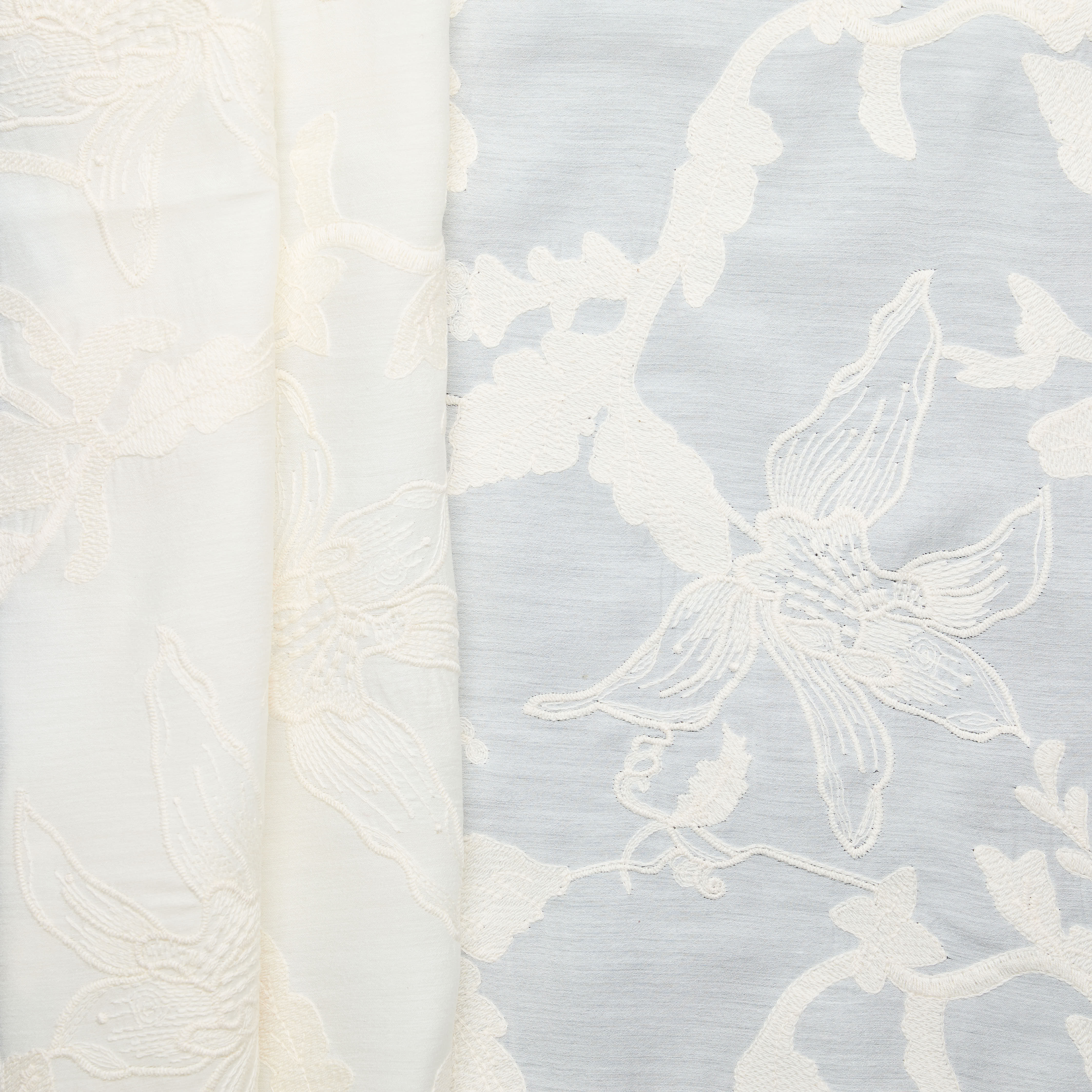 Poly Acetate Floral Leaf Embroidery - White