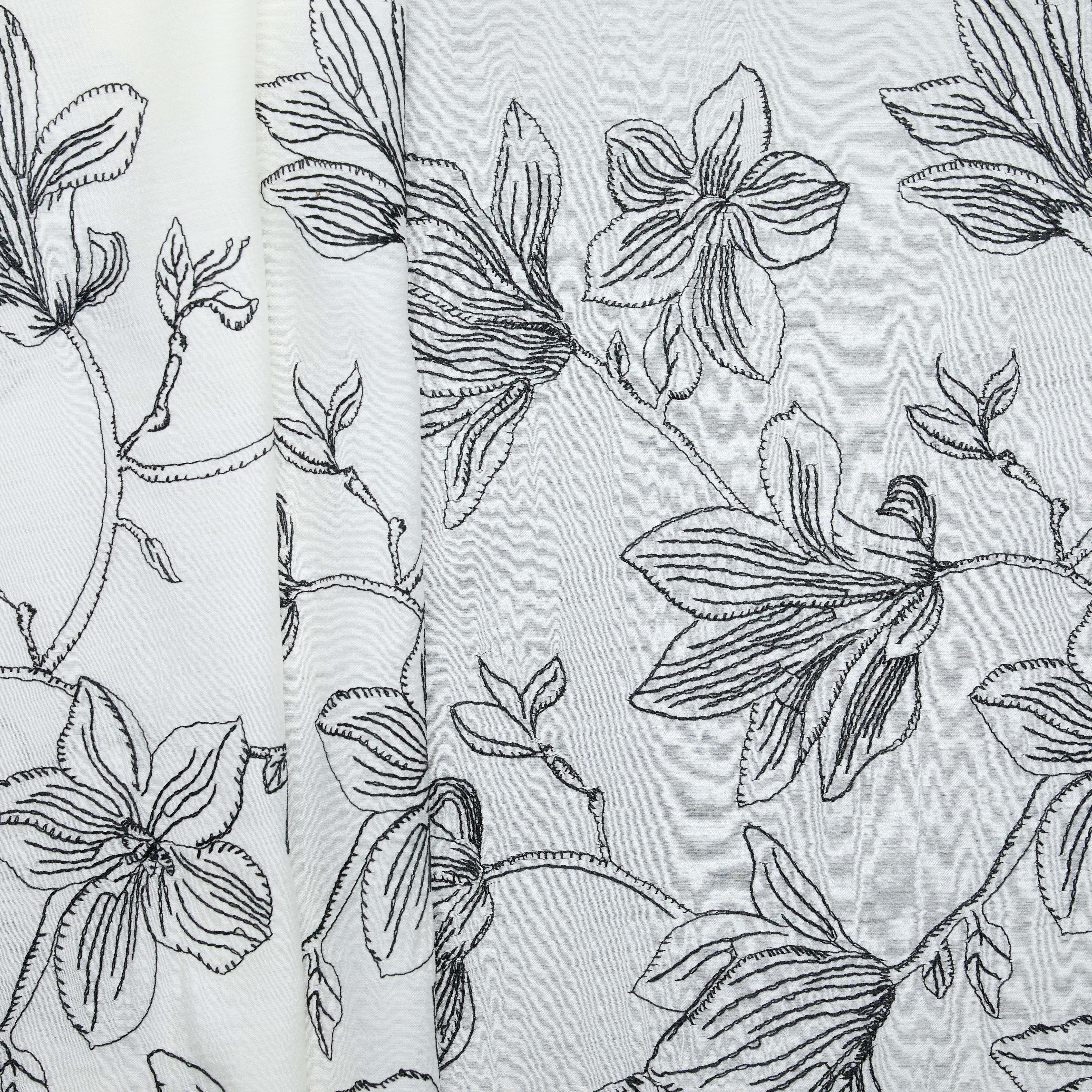 Poly Acetate Flower Embroidery - White/ Black
